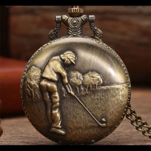 Golf Design Bronze Quartz Pocket Watch - Picture 2 of 5